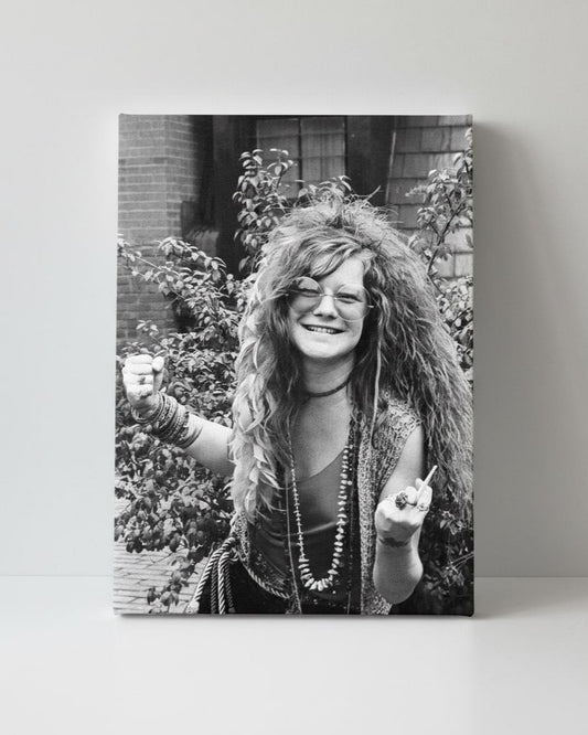 Bohemian 1960s Rock Star Portrait Black & White Canvas Poster
