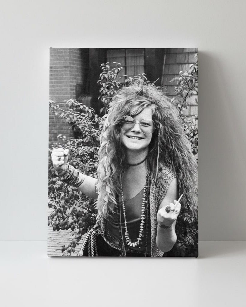 Bohemian 1960s Rock Star Portrait Black & White Canvas Poster